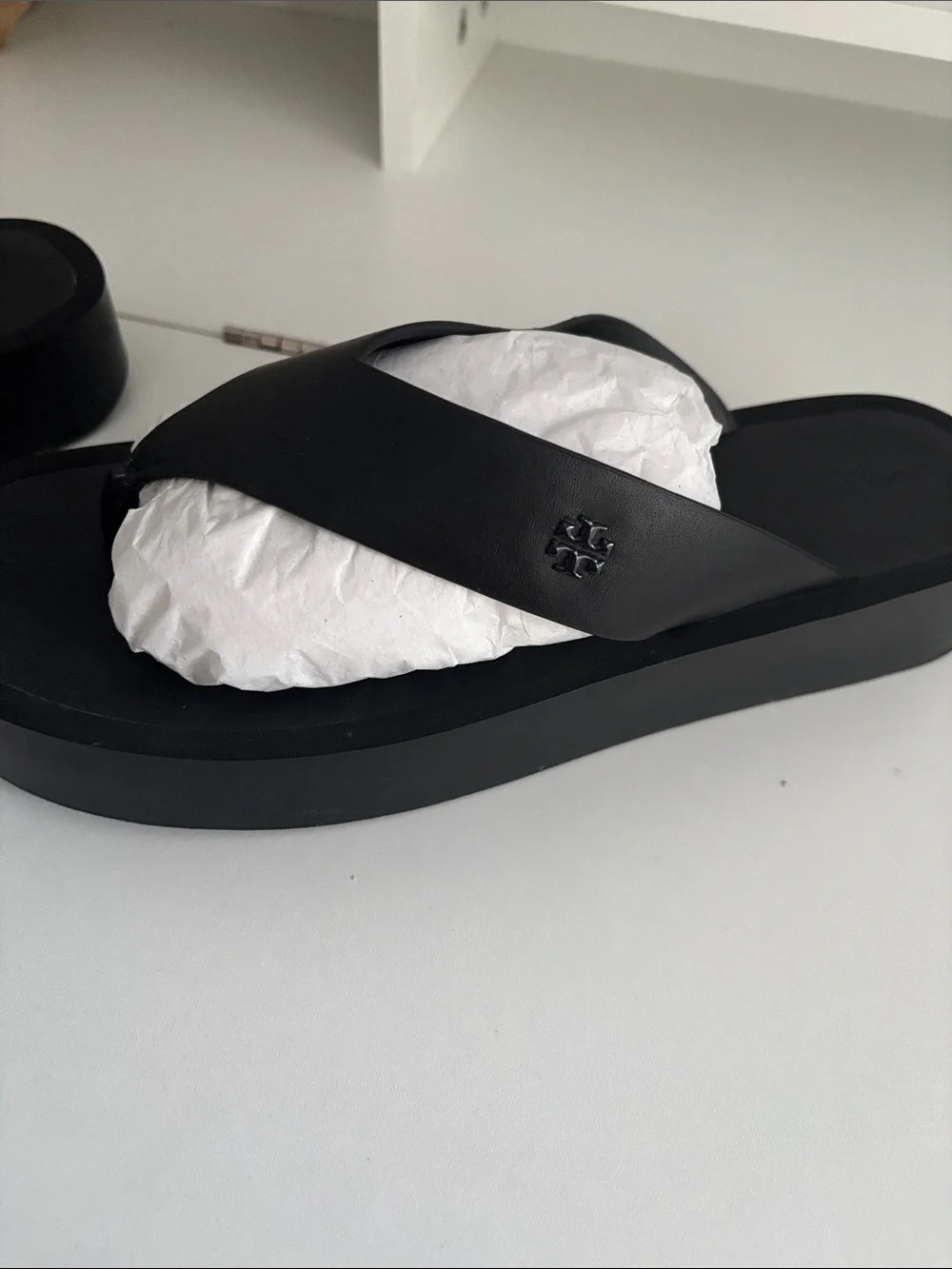Tory Burch Black Leather Platform Thong Sandal